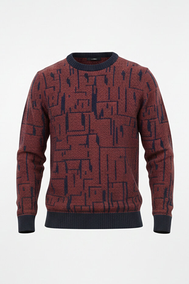 Men's Crew Neck Patterned Soft Sweater - 4
