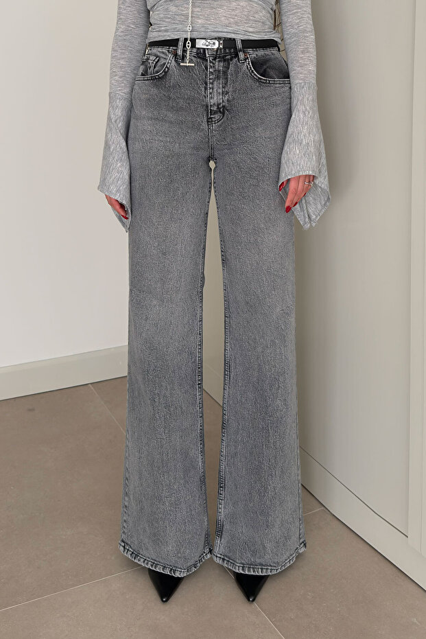 Tintli Wide Leg Jean-Grey- Bej