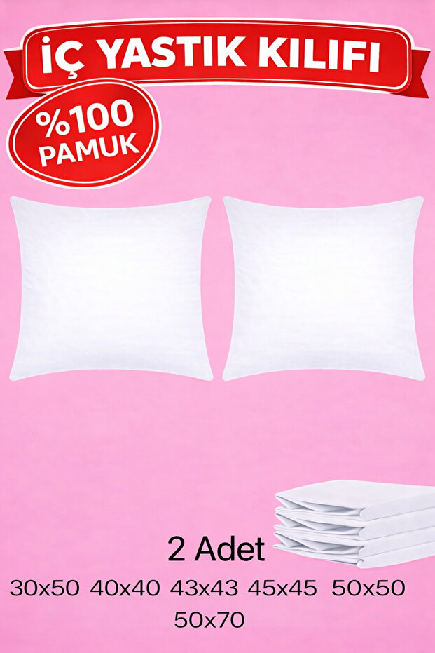 2 Pieces 100% Cotton Fabric Zippered Throw Pillow Inner Liner 6 Sizes Throw Pillow Cover White