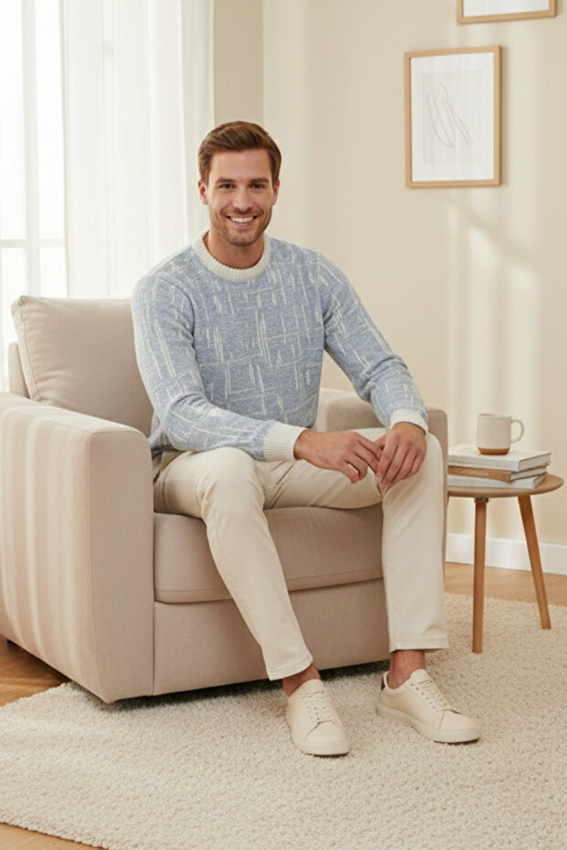 سترة رجالية ناعمة منقوشة بياقة دائرية - 3