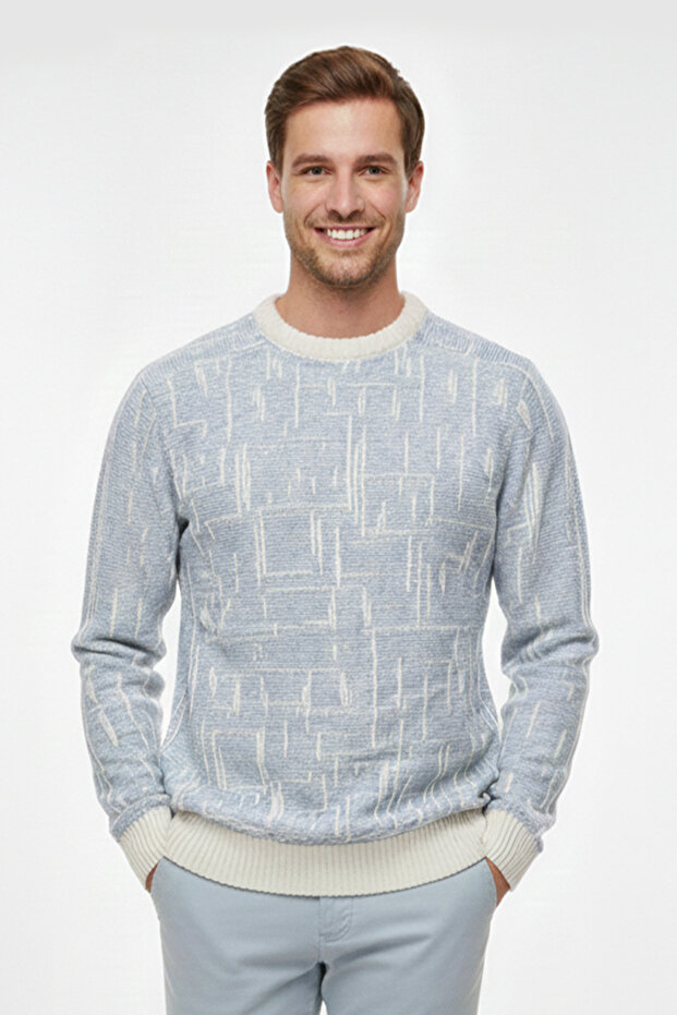 سترة رجالية ناعمة منقوشة بياقة دائرية - 1