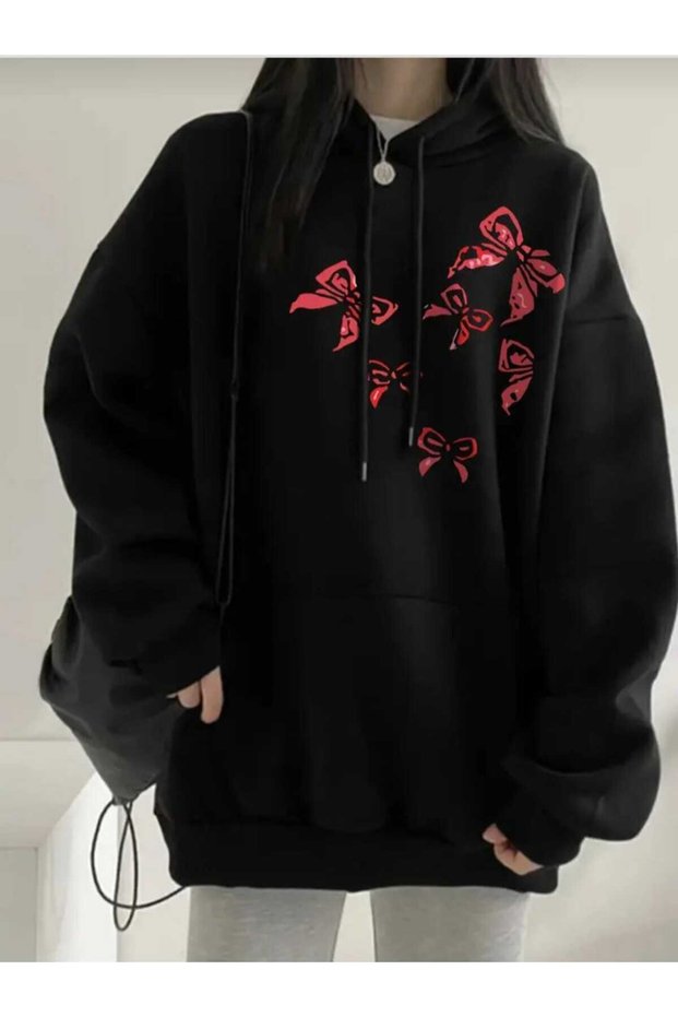 Unisex Oversize Sweatshirt with Bow Tie Printed with Coat