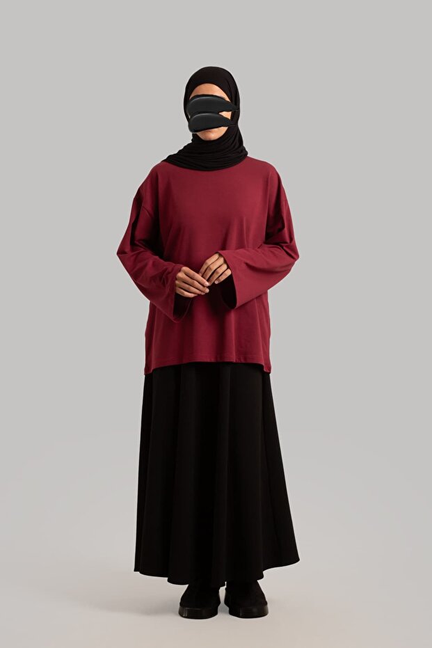 Basic Uzun Kollu Tişört - Bordo - 3