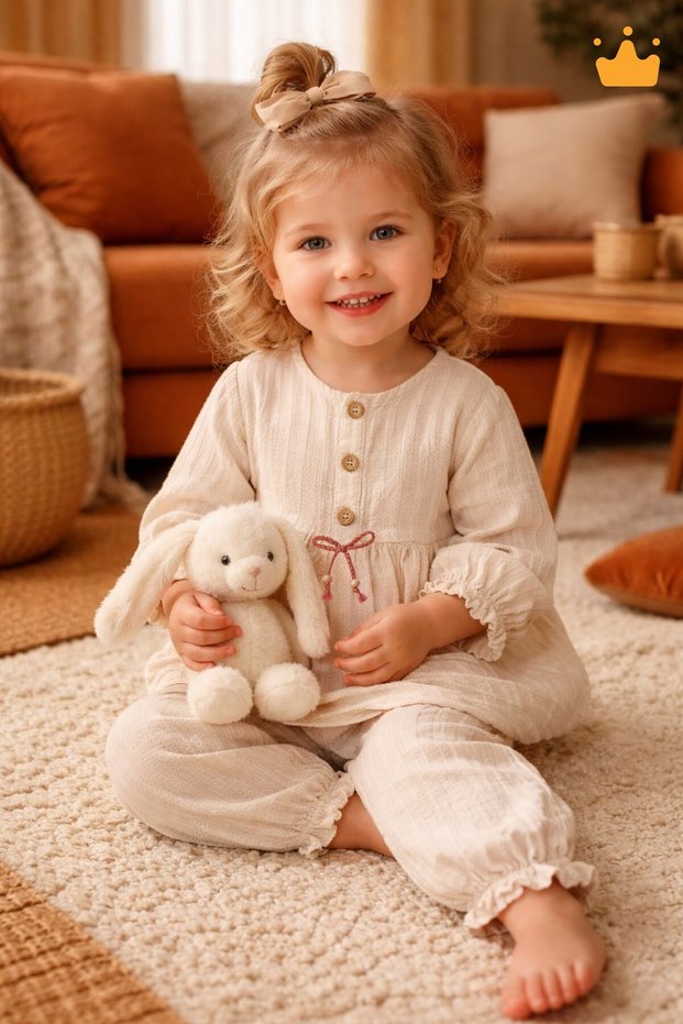 Bow Detail Holiday Set for Baby Girls, Top and Bottom Set, Bronze 2002