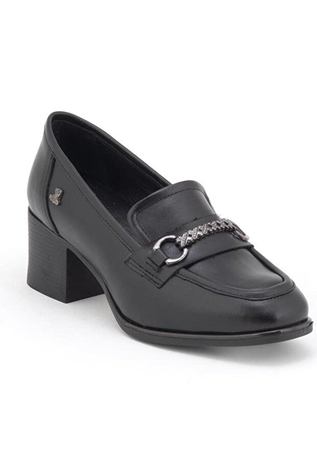 2512701Y Women's Genuine Leather Heeled Loafer Shoes