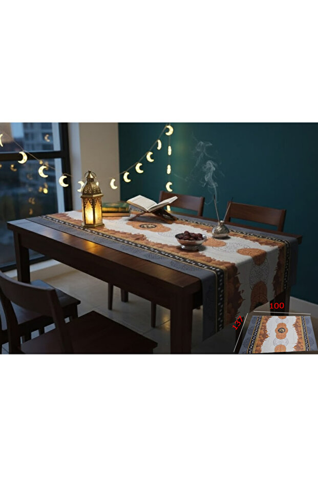 مفرش طاولة بهلال رمضان قابل للمسح ومقاوم للماء، 137*100 سم