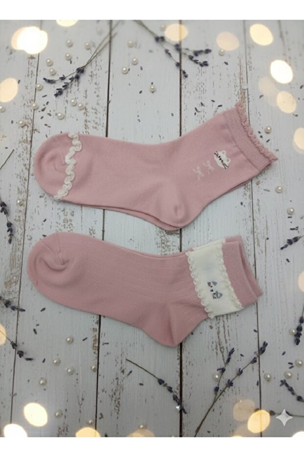 Women's Socks with Double Pink Cat Detail