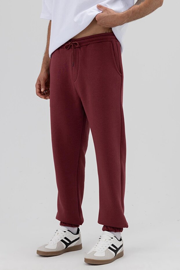 Basic Paça Lastikli Eşofman Alt Bordo - 2