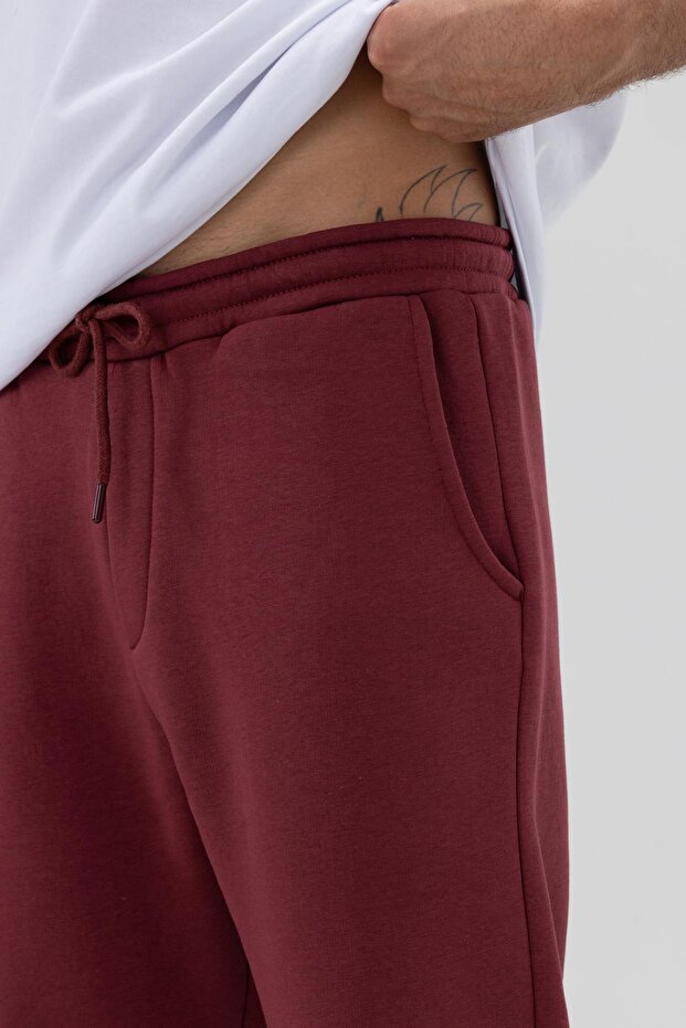 Basic Paça Lastikli Eşofman Alt Bordo - 3
