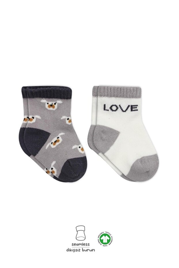 2-Piece Love Dog Combed Cotton Socks 10118 Gray