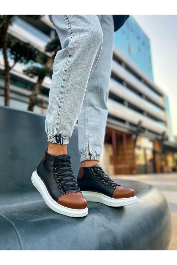 Yg258 Roma Colorful Men's Sports Casual Lace-Up Leather Boots Cbt - Black/Tan
