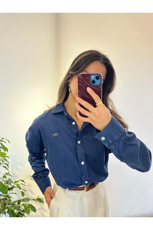 KOYU MAVİ LOGOLU BASIC GÖMLEK - 3