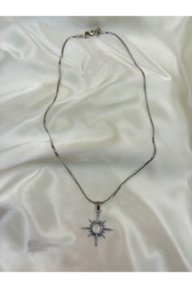 Women's Silver Color Opal Stone Polar Star Steel Necklace