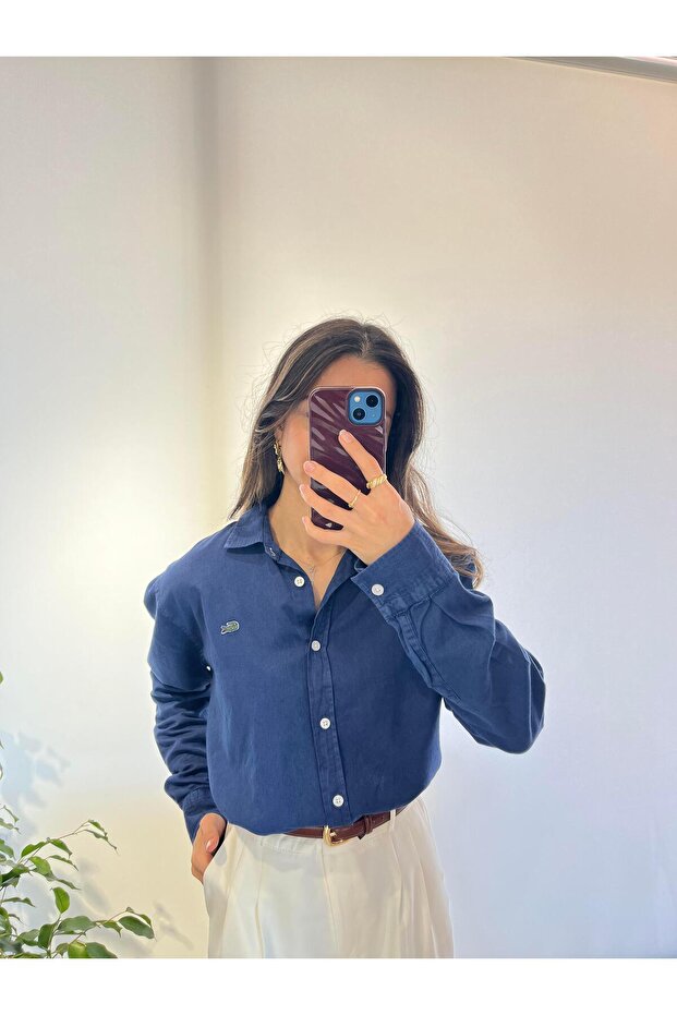 KOYU MAVİ LOGOLU BASIC GÖMLEK - 1