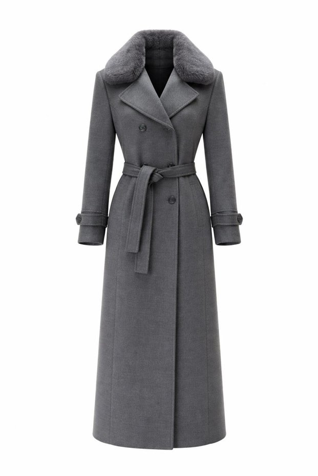 Double-Breasted Cashmere Coat with Fur Collar - Old Money Style
