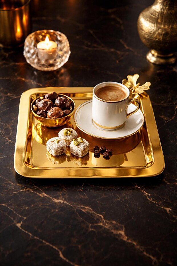 2-Piece Gold Butterfly Square Coffee Presentation Tray Decorative Tray