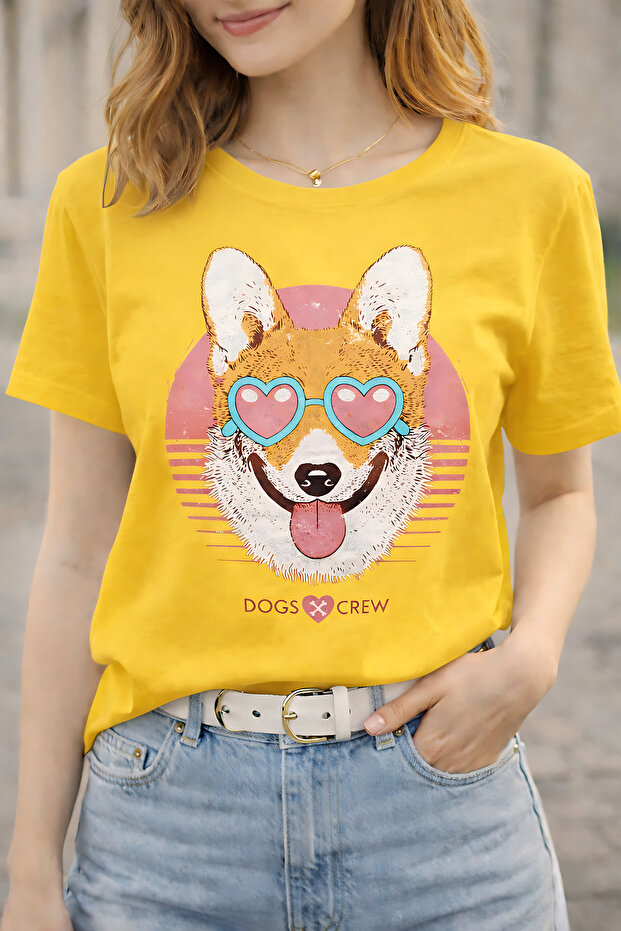 Heart-Eyed Dog Printed Oversized T-Shirt