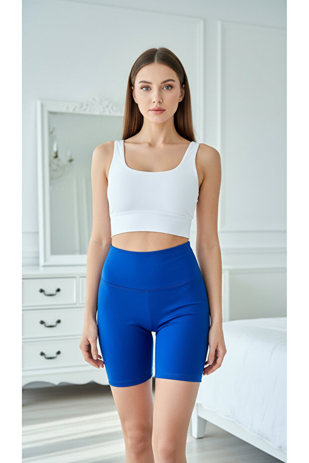 Navy Blue Shaping / Sculpting Diver Fabric High Waist Short Leggings