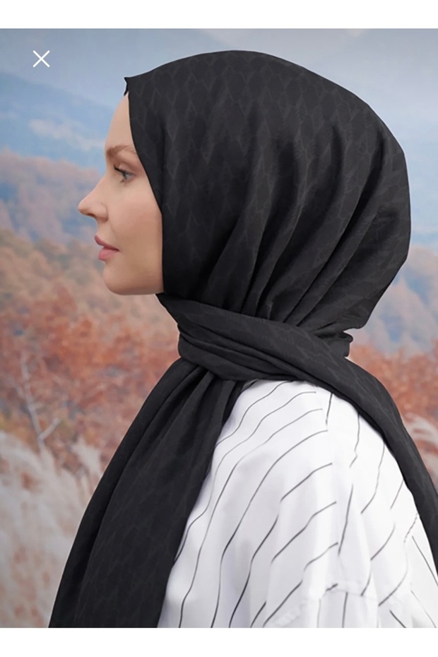 Mineleşarp Black Color Cotton Momogram Cotton Shawl