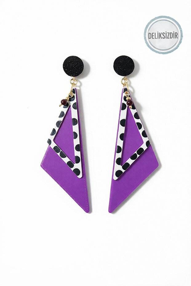 Non-Pierced Clip-On Design Women's Earrings – Purple Geometric Model