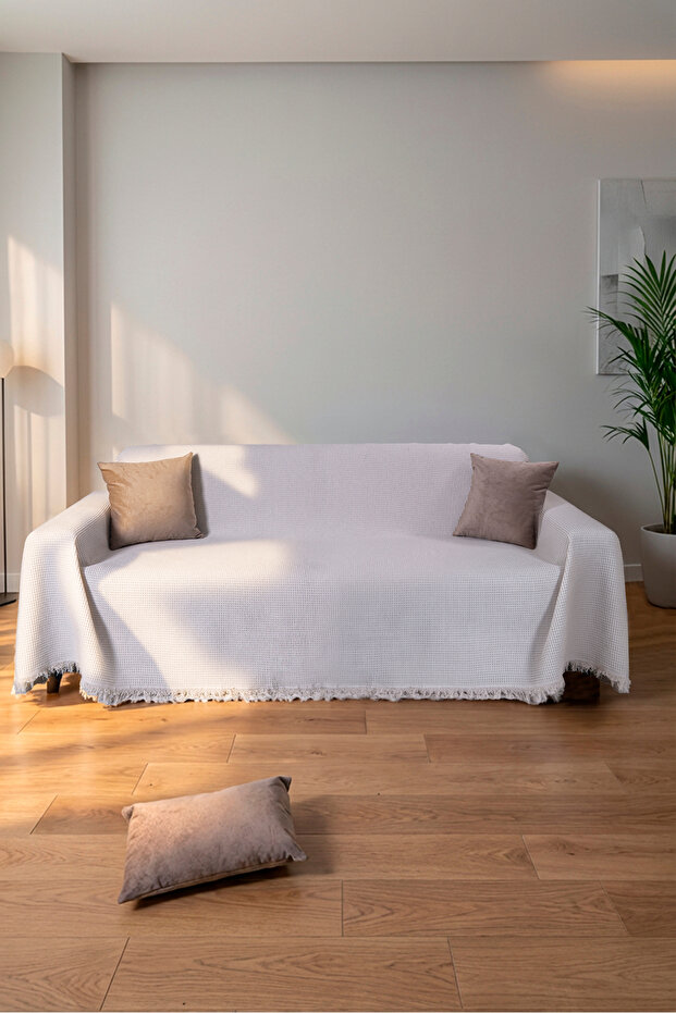 غطاء أريكة من القطن المزخرف بحواف مهدبة 170×350 سم – غطاء أريكة كبير الحجم