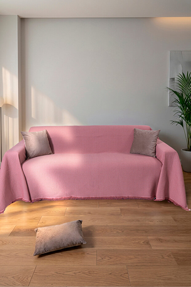 Cotton Textured Fringed Sofa Throw 170X350 cm – Oversized Sofa Cover