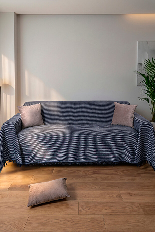 Cotton Textured Sofa Shawl 170X300 cm Battal Size – Fringed Tv Blanket & Decorative Sofa Cover