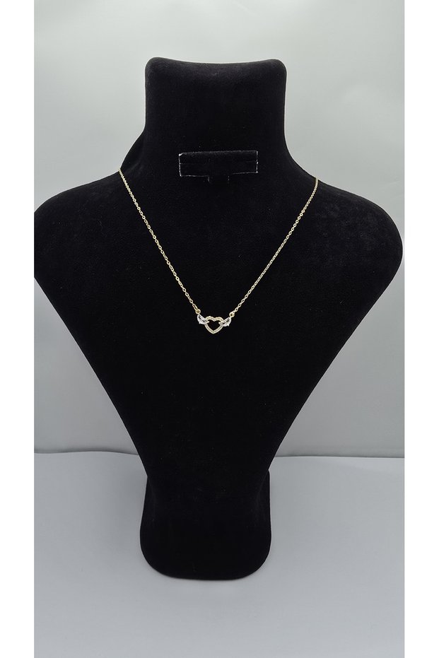 Stainless Steel Gold Color 2-Piece Thin Chain Heart Detailed Necklace