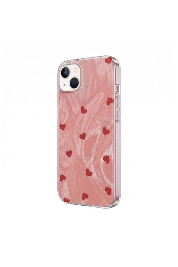 حافظة متوافقة مع هاتف iPhone 15 Plus مصنوعة من السيليكون بنمط قلب باللون الأحمر - 2