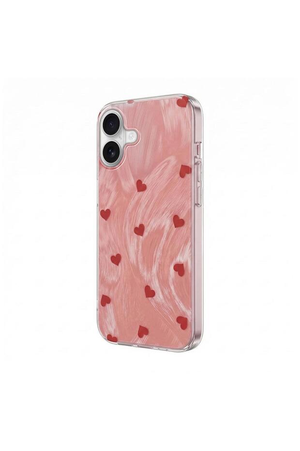 حافظة متوافقة مع هاتف iPhone 16، حافظة من السيليكون بنمط قلب باللون الأحمر - 2