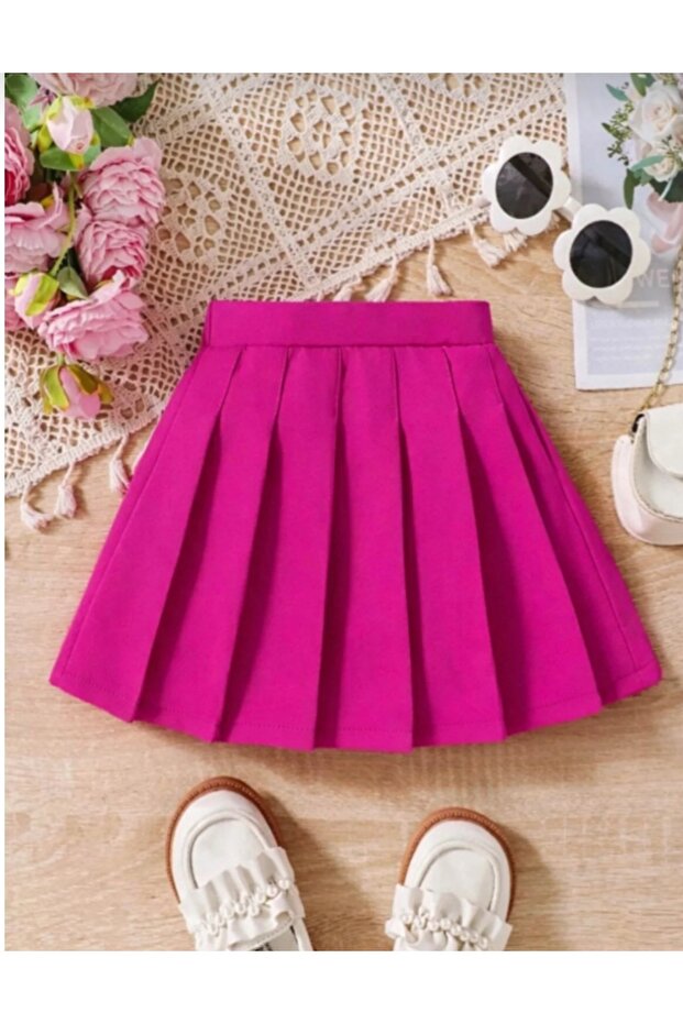 Girl's Flared Skirt with Elastic Waist and Cuffs at the Front