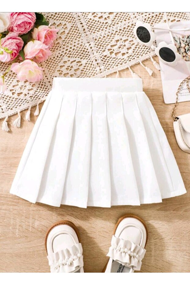 Girl's Flared Skirt with Elastic Waist and Cuffs at the Front