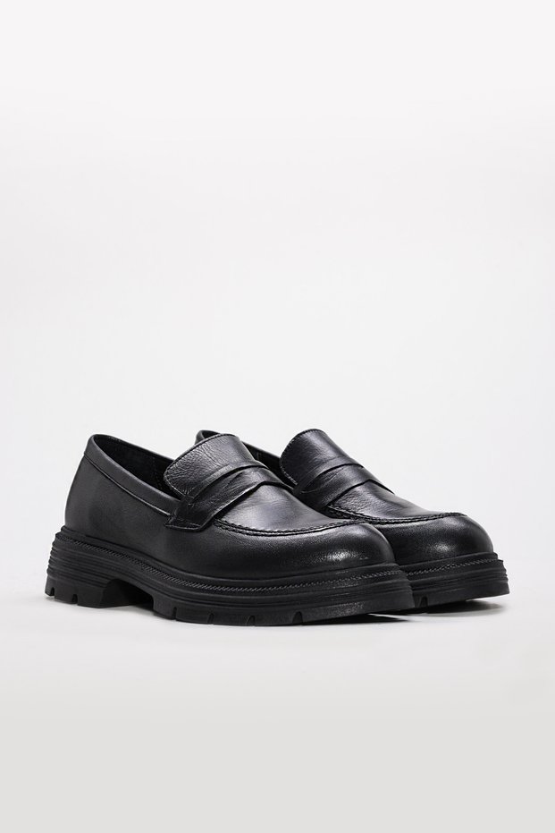 Black Inside and Outside Genuine Leather Light Sole Women's Casual Shoes Tg0921726161444