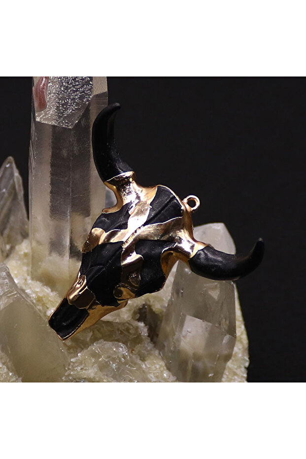 Black 1pc Acrylic Bull Head Bone Shape Pendants Golden Edge Wrapped Design Charms Accessory DIY Maki