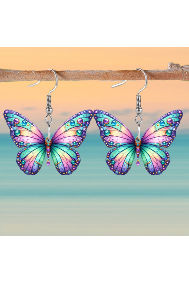 Blue Colorful Gemstone Pattern Butterfly Acrylic Earrings New Women's Earrings Insect Earrings Coupl