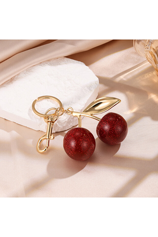 1pcs Fashion Cherry Charm Pendant Keychain for Women Red Crystal Fruit Design Sweet Bag Accessory Gi