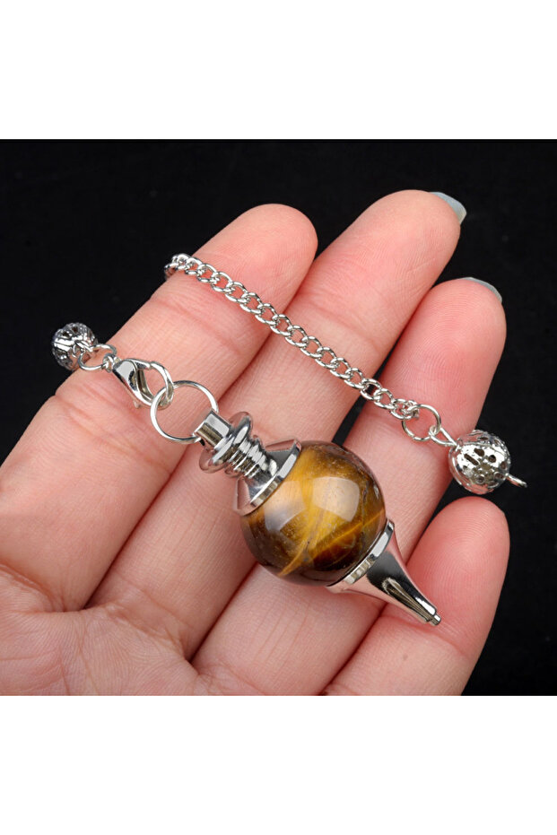 Tiger Eye Stone Natural Crystal Agate Gemstone Orb Pendulum Pendant Detachable Spiritual Pendulum Ch