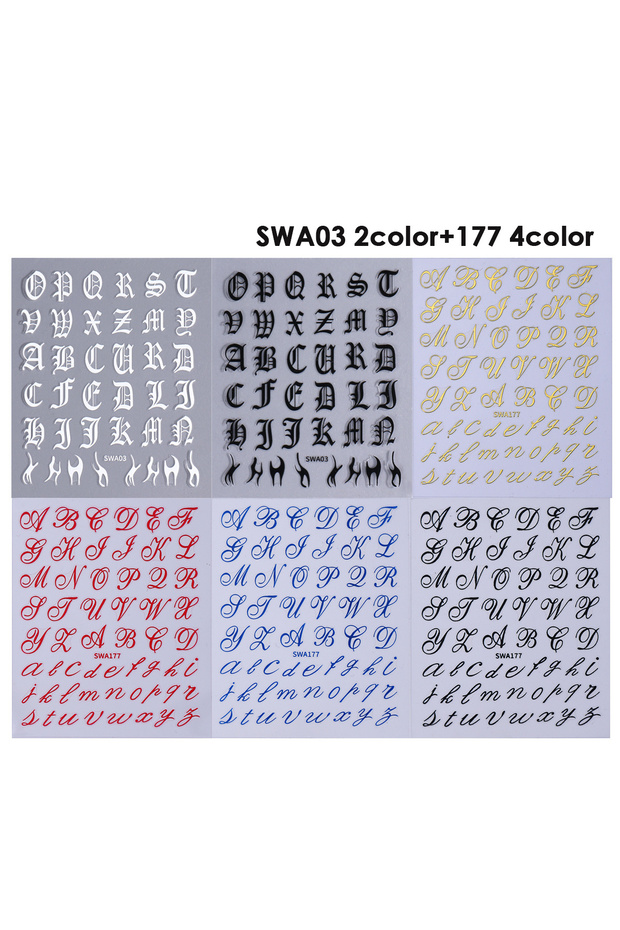 SWA03 2pcs 177 4pcs 6pcs Gothic Letter Nail Decal English Alphabet Roman Word Design Foils Wraps 3D
