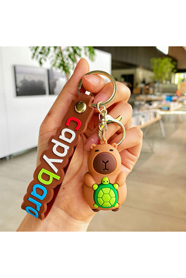4 Cute Capybara Rodent PVC Pendant Keychain - Simulation Capybara with Turtle Design Anime Keyring .