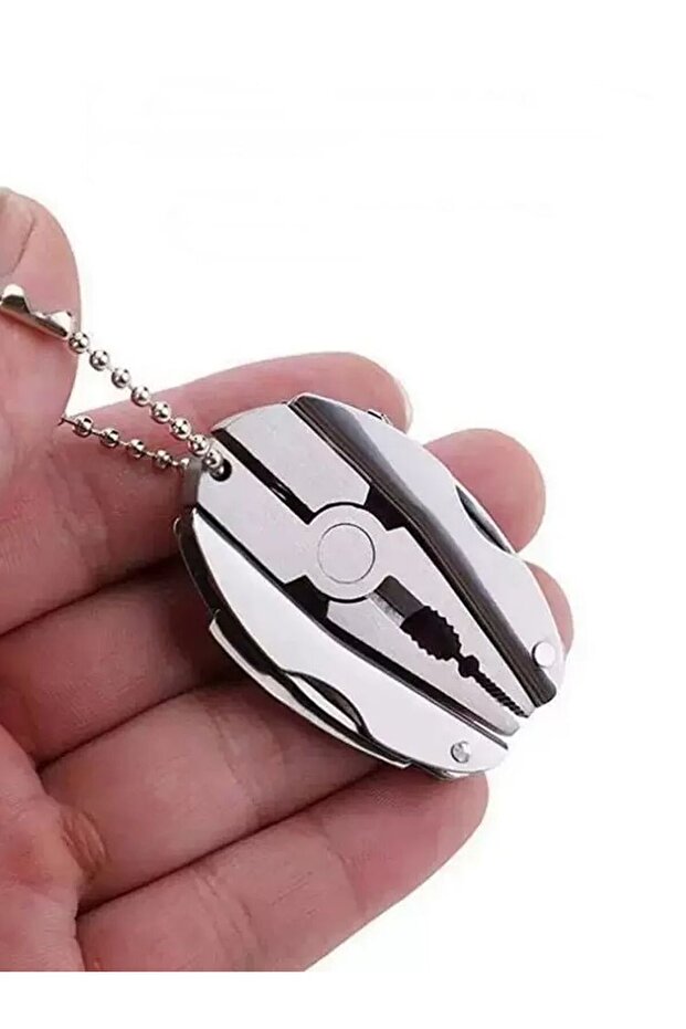 6 cm Silver Durable Stainless Steel Multi-Tool Key Chain - Portable Folding Design With Screwdriver