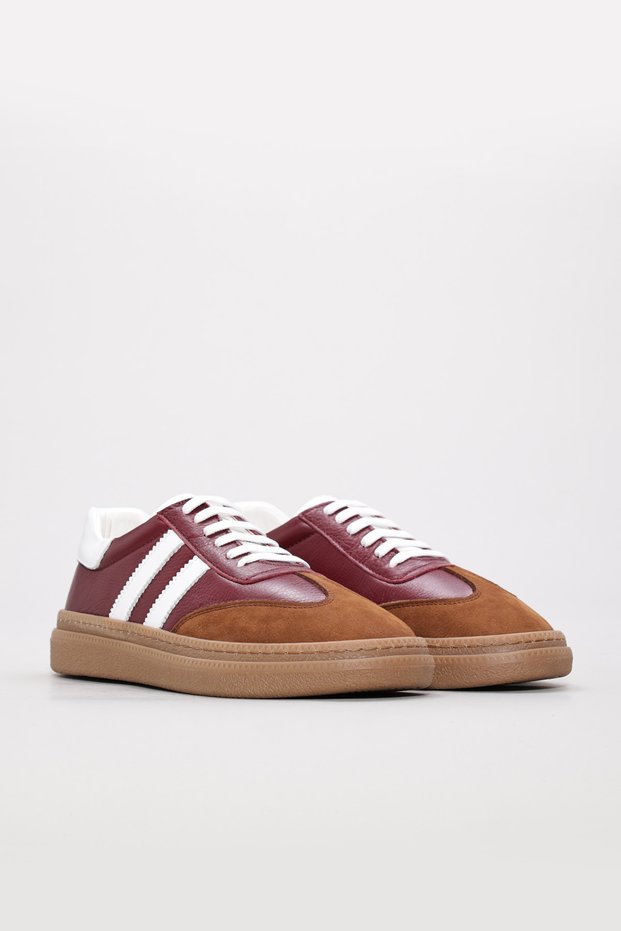 Burgundy White Genuine Leather Thermo Sole Lace-Up Quality Casual Women's Shoes Tg099342615