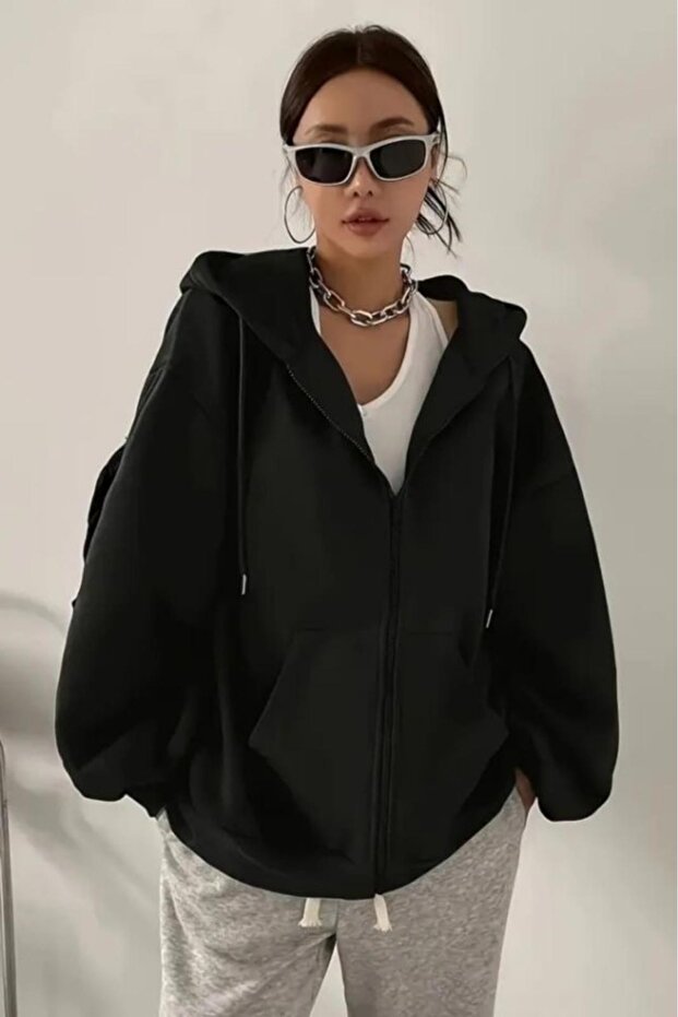 Women's Zippered Hooded Thick Comfortable Fit Sweatshirt