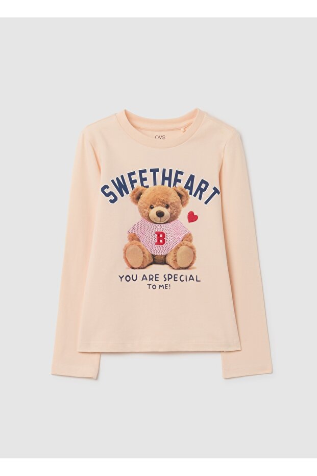 Girls' Beige Cotton Regular Fit Sweater