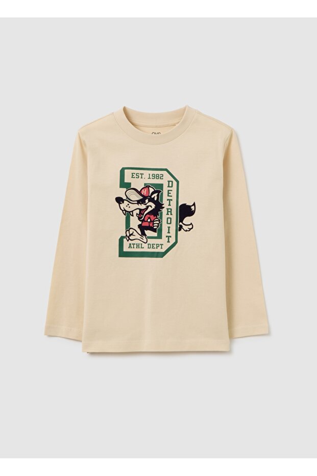 Children'S Beige Pure Cotton Regular Fit T-Shirt