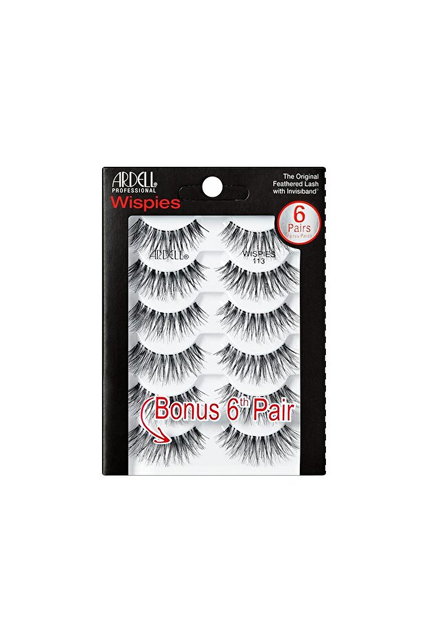 Wispies False Eyelashes 113 - Natural Wispy Lashes, Lightweight Reusable Strip Lashes, 6 Pair