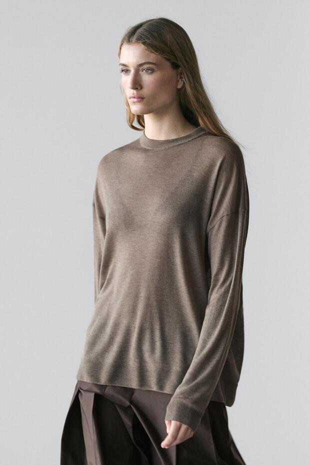 Oversize yün karışımlı triko kazak - 2