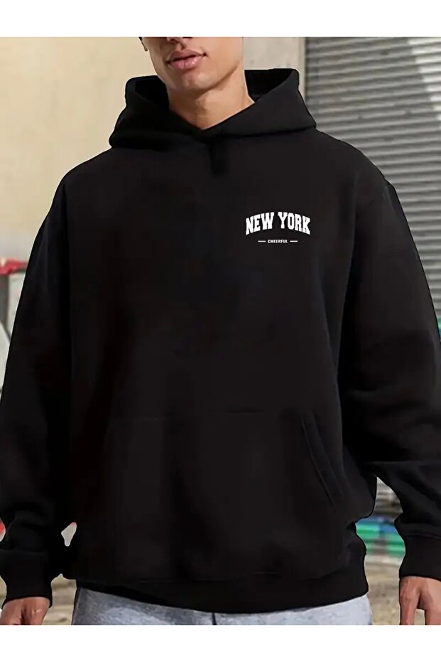 New York Cheerful Printed Oversize Unisex Women/Men K Hooded Sweatshirt