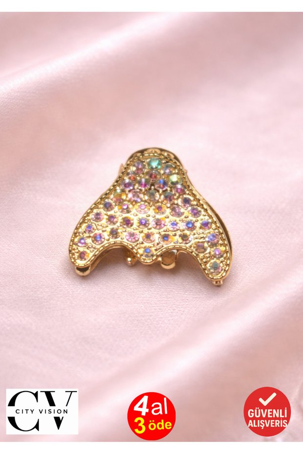 Gold Stone Mini Women's Hair Clip – Colorful Sparkling Metal Latch Clip 2 cm