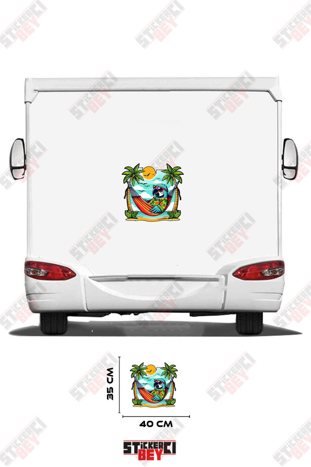 Hamakta Uzanan Kuş Görselli̇ Karavan Sticker Kaplama