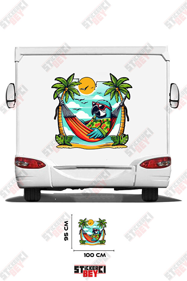 Hamakta Uzanan Kuş Görselli̇ Karavan Sticker Kaplama